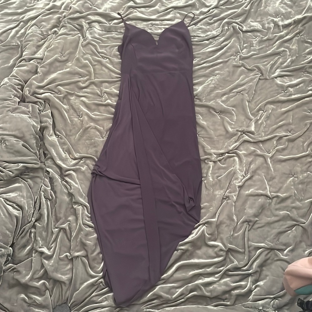 Dusty Purple Asymmetrical High Low Spaghetti Strap Dress
